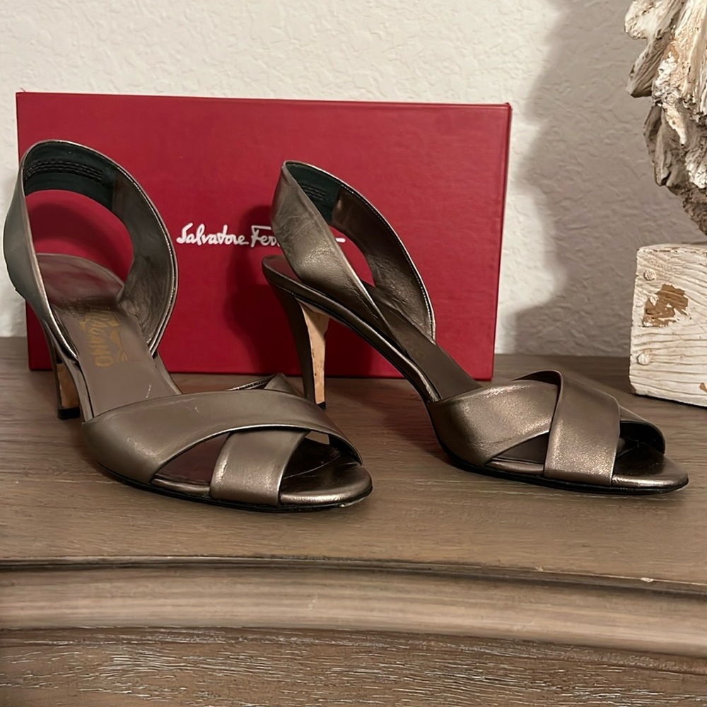 Ferragamo metallic gold/silver sandals size 10